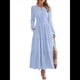 thumbnail image 2 of Vestido de Otoño Informal para Mujer, de Larga, Cuello en V, Cintura Elástica, Ligero, para Invitadas de Boda, con Bolsillos Azul XL, 2 of 10