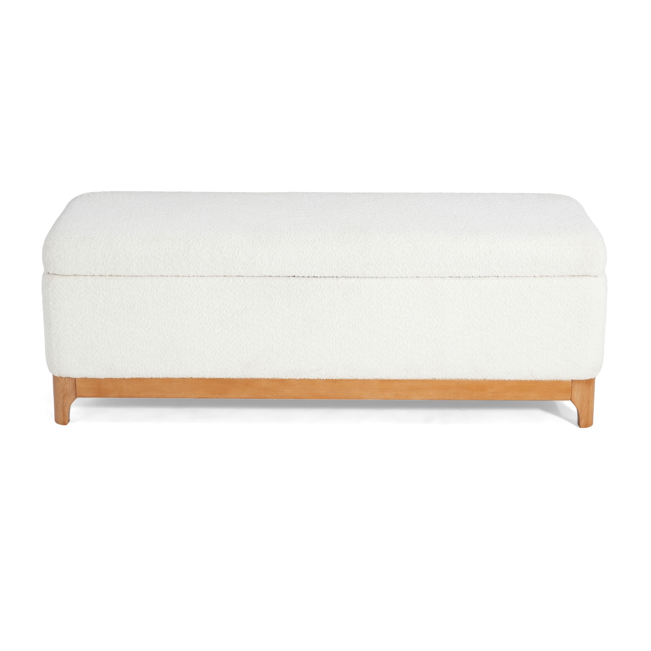Christopher Knight Home Chenille Upholstered Storage Ottoman Bench with Solid Wood Legs, White