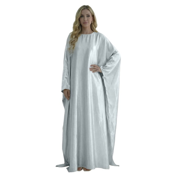 Dresses for Women Ramadan Satin Prayer Dress Batwing Long Sleeve Middle East Arabian Muslim Abaya Dresses/Grey/M