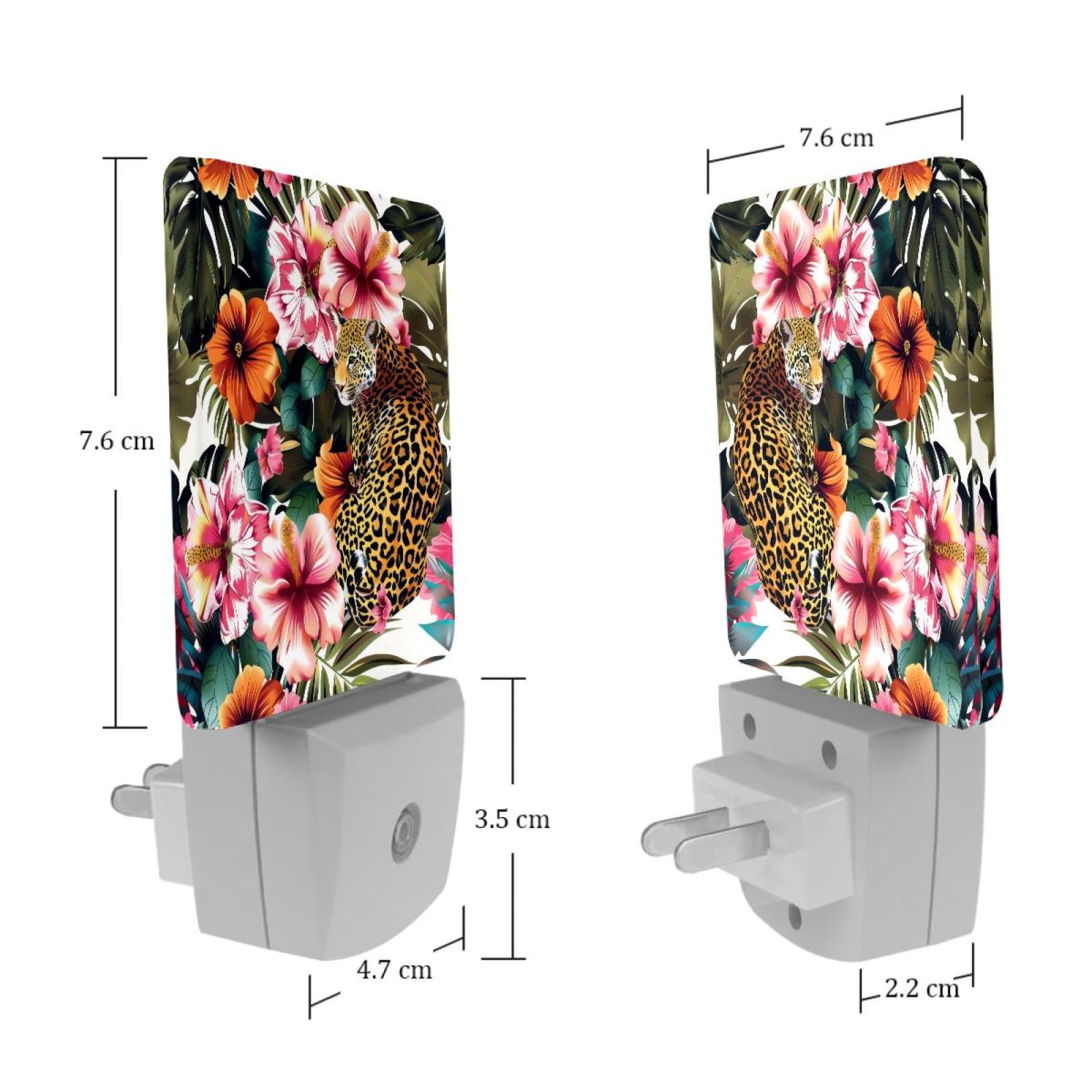 PhooArto Leopard Flower Tropical Pattern Plug in LED Night Light Auto Sensor Dusk to Dawn Decorative Night for Bedroom, Bathroom, Kitchen, Hallway, Stairs, Baby's Room, Energy Saving