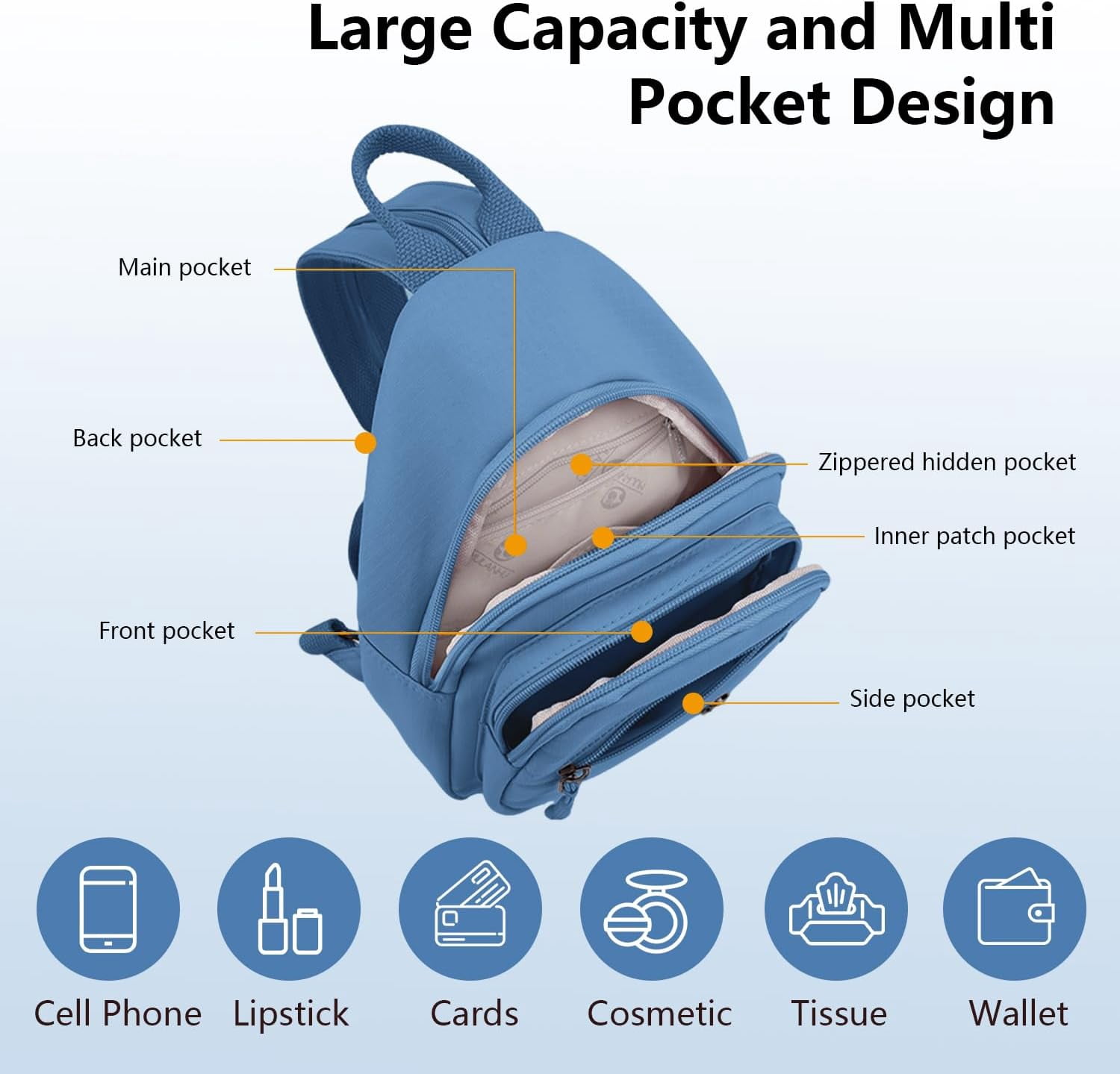Crossbody Bag for Women, Multi-Pocket Waterproof Shoulder Carry Bag, Sling Bag Backpack for Travel/Outdoor/Hiking/Daily Use