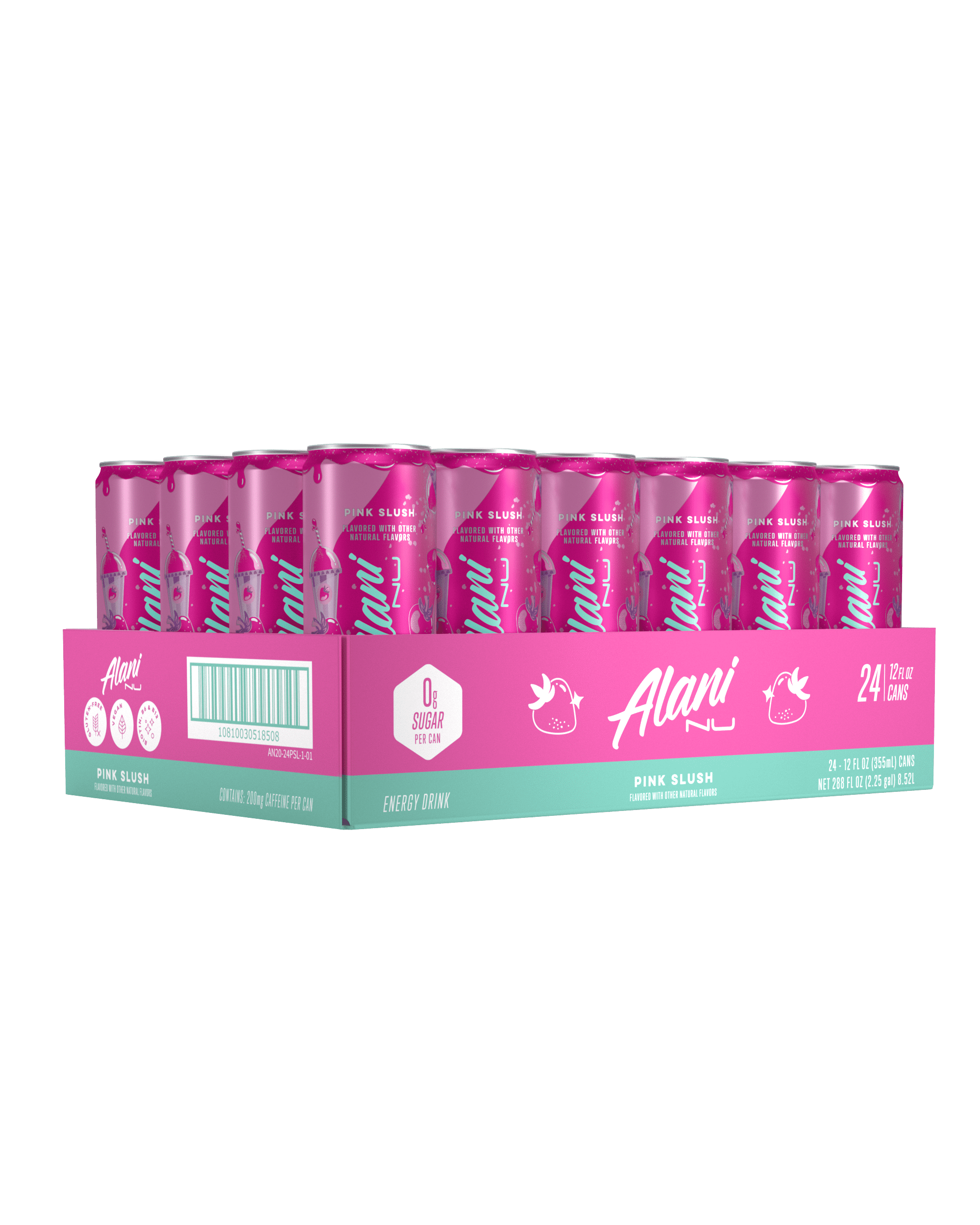 Alani Nu Sugar Free Energy Drink, Pink Slush, 12 fl oz, 24 Pack, Cans, 200mg Caffeine