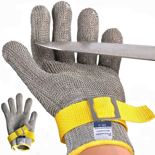 HAHDAXIA Niveau 9 Gant Résistant aux Coupures de Qualité Alimentaire, Gant en Maille d'Acier Inoxydable en Métal Couteau Gant de Coupe pour Boucher Découpe de Viande Écaillement d'Huître Mandoline de Cuisine Chef Tranchage Filet de Poisson (Small