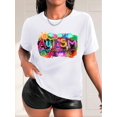 thumbnail image 1 of Women's Graffiti Art Letter Print T-Shirt - Casual Fashion, Crew Neck, Short Sleeve, Breathable Polyester - Perfect for Spring/Summer, Ink Splatter, Black, 1 of 7