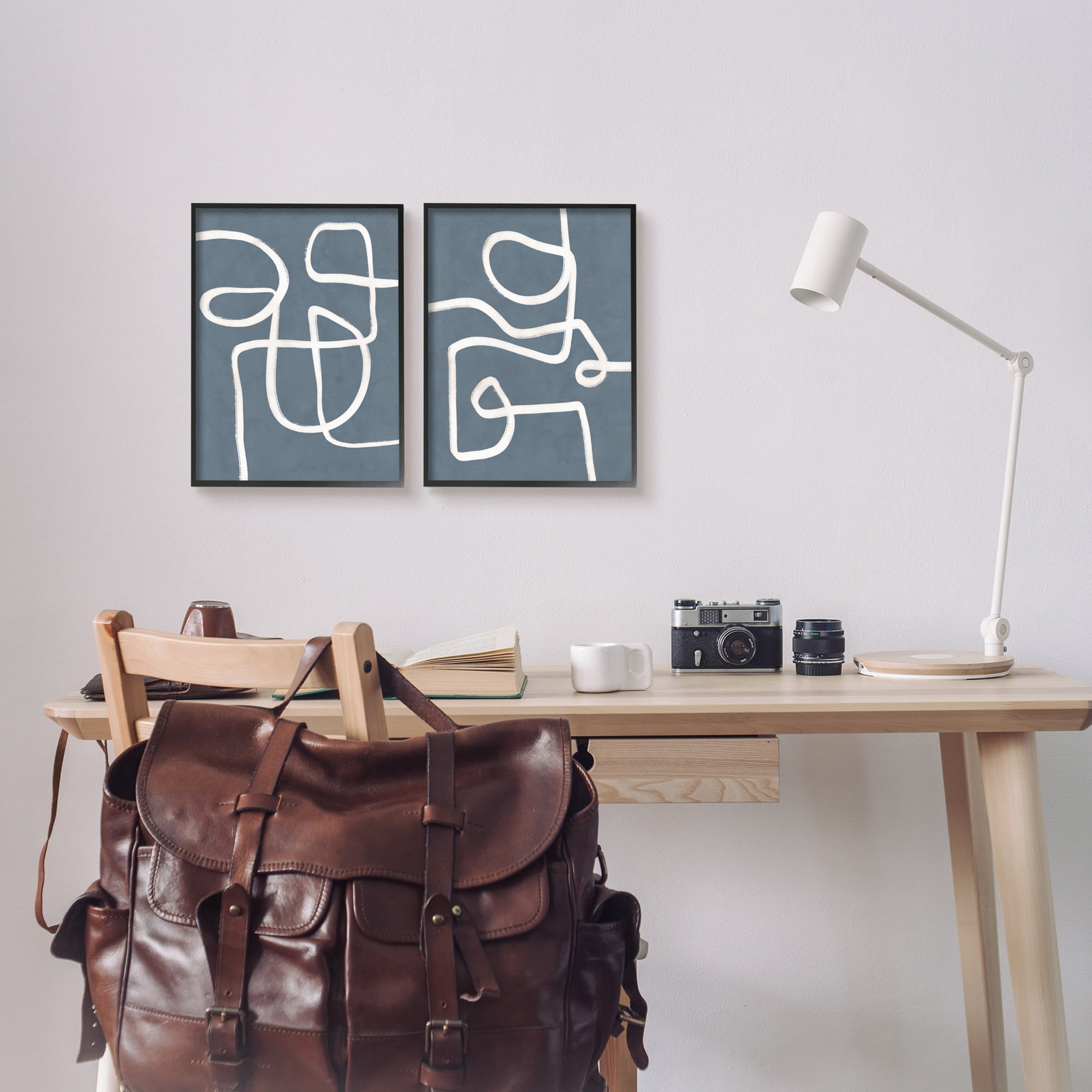 Stupell Industries Abstract Squiggle Design Modern Soft Fluid Lines Graphic Art Black Framed Art Print Wall Art, Set of 2, Design by Nina Blue