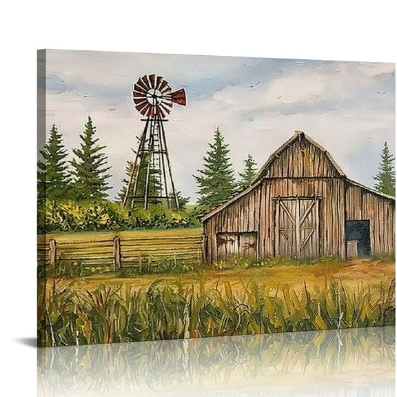COMIO Rustic Barn Wall Decor, Barn Pictures Canvas Wall Art for Farmhouse Living Room Wall Decor, Old Barn Canvas Prints, Barn & Windmill Painting Framed Artwork for Country Home Wall Decor