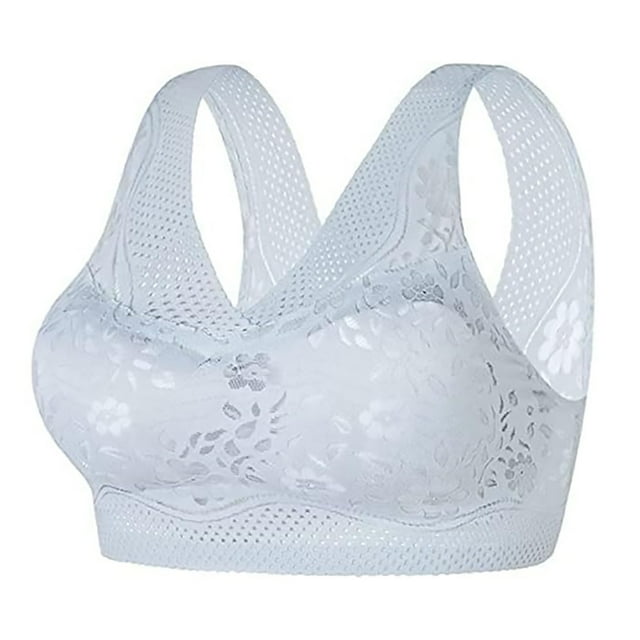 Breezora Breathable Lace Bralette Wireless Comfort Bra Back Support Lightweight Everyday Wear with Removable Padding M Size Grey