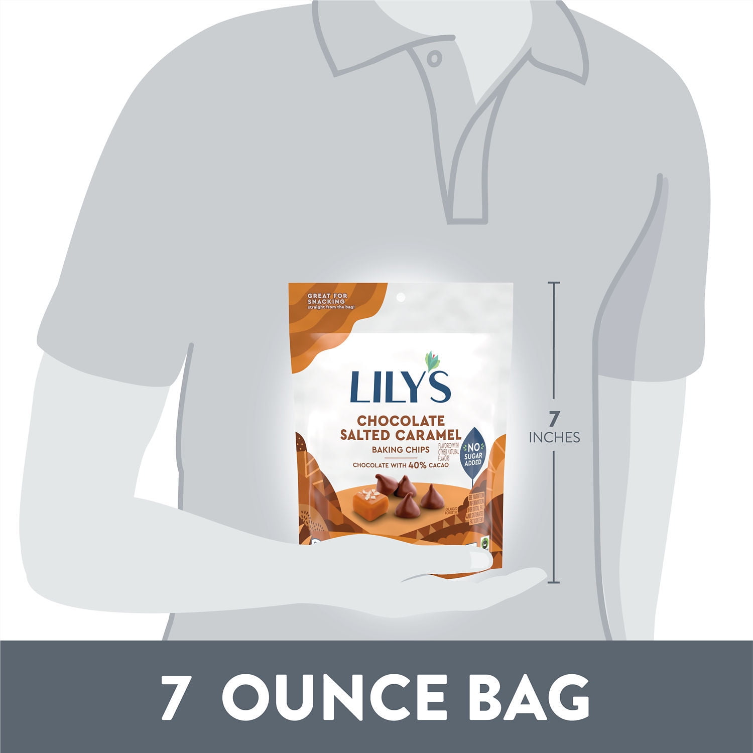 (3 pack) LILY'S Chocolate Salted Caramel Flavored Baking Chips, No Sugar Added, Gluten Free, 7 oz
