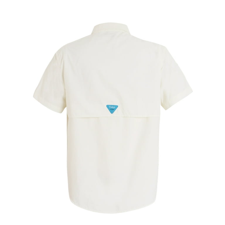 Tuna Men's UV UPF 50+ Sun Protection Waterproof Breathable Outdoor Magellan Fishing Short Sleeve Shirts (Beige White #4 3XL)
