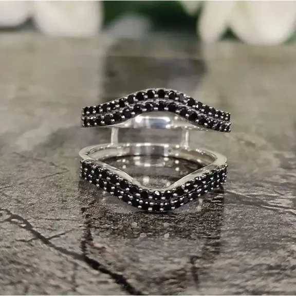 Aishvi Jewels 2 Ct Round Cut Black Lab-Created Diamond Enhancer Wedding Ring 14k White Gold Plated