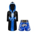 thumbnail image 6 of Raenseen Kids Boys Boxing Gown Hooded Robe Boxing Outfit Long Sleeve Metallic Satin Robe Hooded Cloak Blue 10, 6 of 9