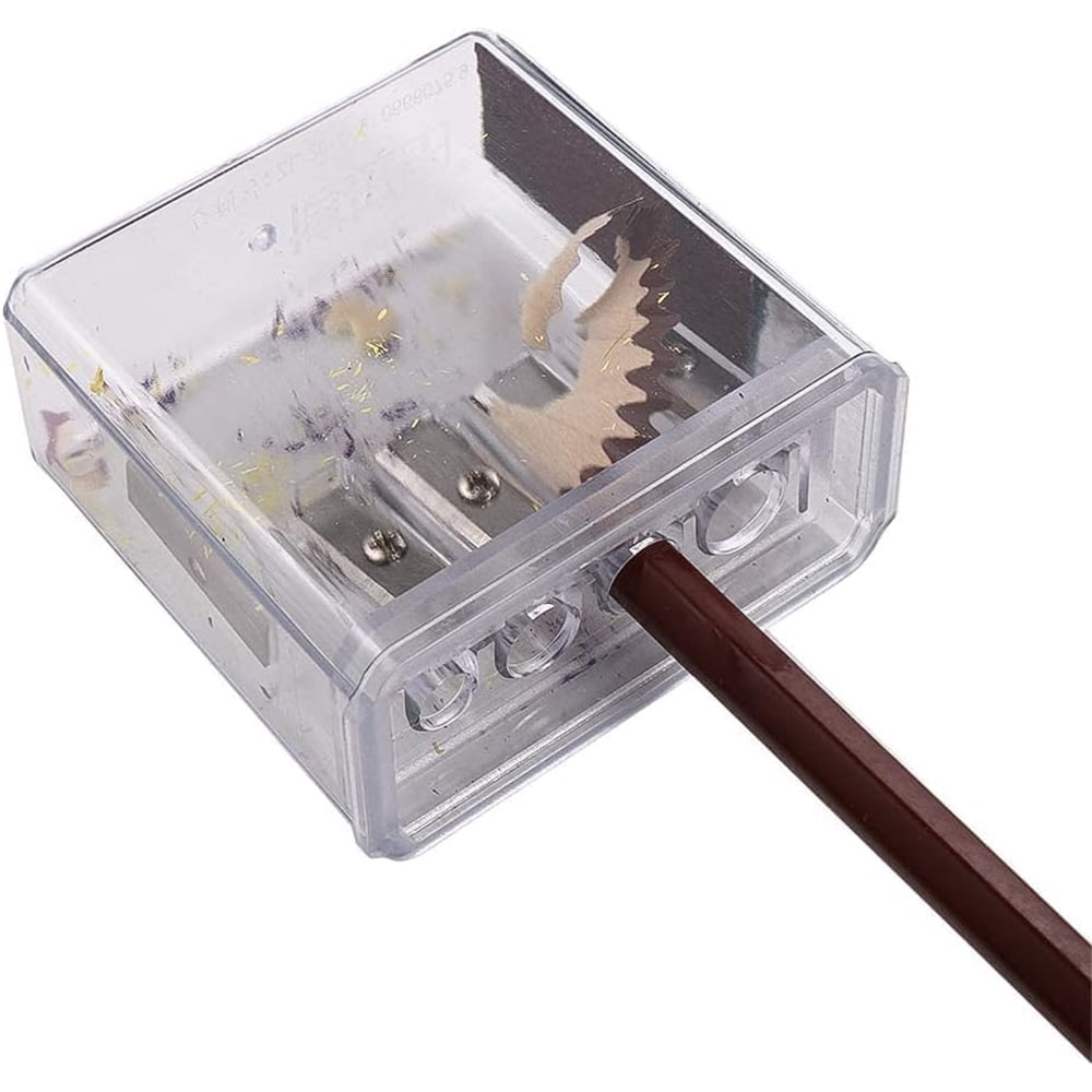 4 Pieces Long Point Manual Pencil Sharpener with Plastic Lid 4 Holes Handheld Sharpener for Sketching, Charcoal, Colored Pencils (Transparent)