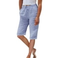thumbnail image 2 of Women's Casual Pants Linen Shorts For Women Knee Length Shorts Casual Drawstring Elastic Waist Shorts Loose Athletic Beach Shorts,Blue Women's Casual Pants L, 2 of 6
