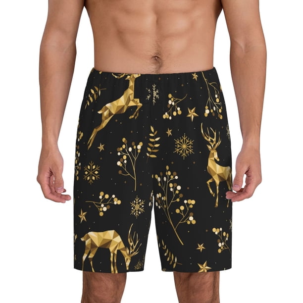 Fotbe Christmas Gold Deers1 Pantalones Cortos de Pijama para Hombre, Ropa de Dormir, Pantalones de Pijama Cortos para Hombre-4X-Large
