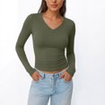 thumbnail image 6 of Nestiefly Long Sleeve Shirts for Women Fall Fashion V Neck Crop Tops Soft Stretchy Thermal Base Layer Undershirt Army Green M, 6 of 6