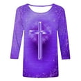 thumbnail image 3 of DDAPJ pyju Easter 3/4 Sleeve Shirts for Women Casual Loose Round Neck Blouse Christian Inspirational T-shirt Jesus Cross Faith Shirt Purple M, 3 of 4