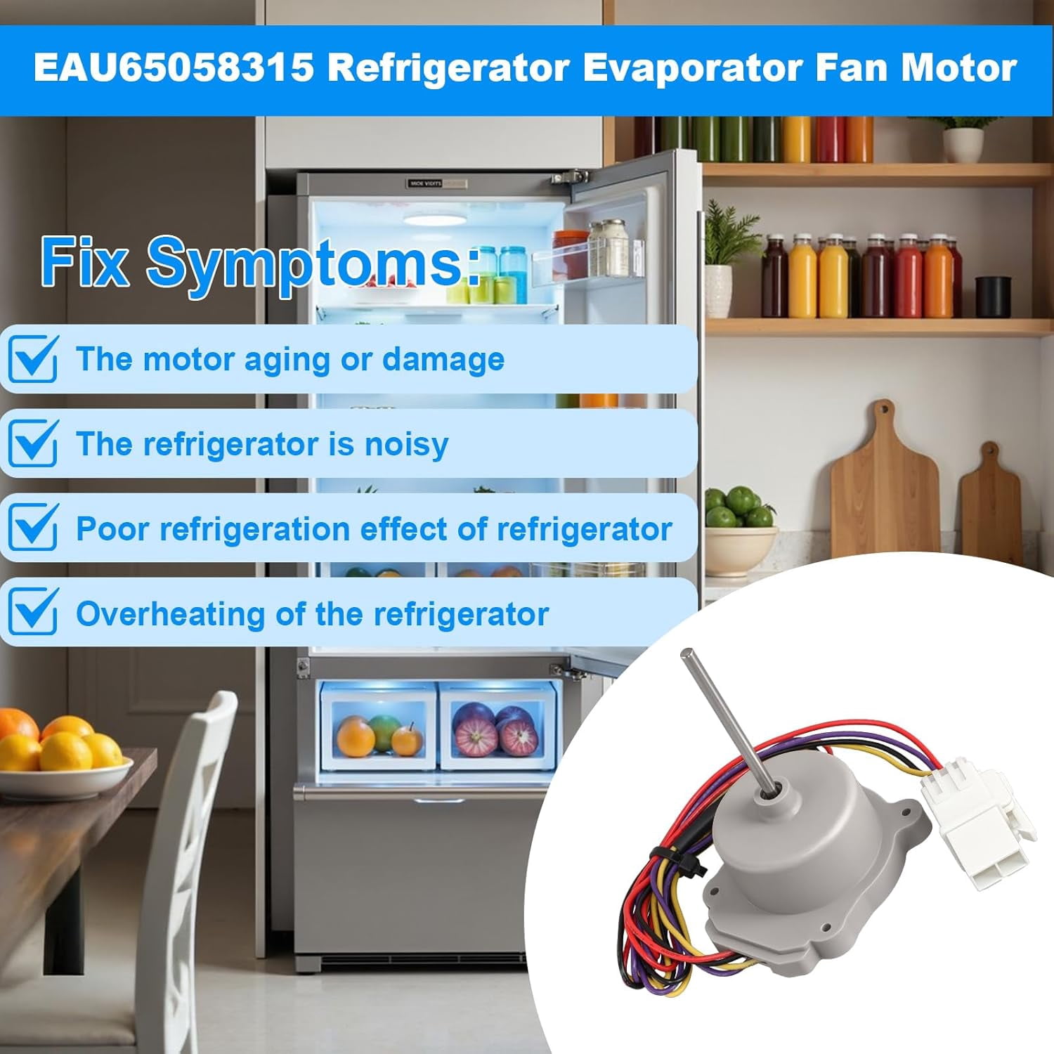 EAU65058315 Refrigerator Evaporator Fan Motor Assembly Compatible with LG Kenmore Fridge Model LFC21776ST LFCS22520S LFX25973D LFX25974ST,Replace ODM-056F-15 AP7211789 PS17308826 EAU63103209,DC12V 1A