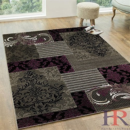 Handcraft Rugs Purple Gray Silver Black Abstract Area Rug Modern Contemporary Floral And Patchwork Geometric Design Walmart Com Walmart Com