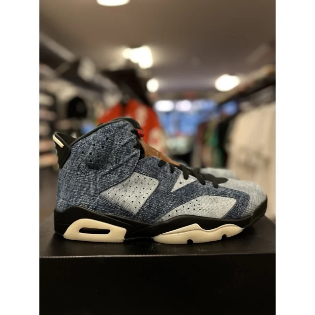 Ni - ke Ni - ke Air Jordan 6 Retro Washed Denim 2019 Black Sail CT5350 401 Men's Size 12