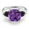 thumbnail image 3 of Gem Stone King 10K White Gold Purple Amethyst and Black Onyx Engagement Ring for Women | 3.72 Cttw | Cushion 10MM | Gemstone Birthstone | Wedding Engagement Anniversary Ring for Women | Size 8, 3 of 6
