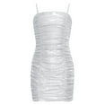 thumbnail image 1 of Moggemol Robe Caraco à Bretelles Spaghetti pour Fille Sans Manches Froncée Courte Ajustée Coupe Crayon Argent 8, 1 of 7