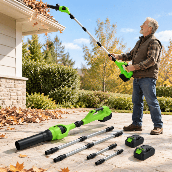40V Cordless Leaf Blower with Adjustable Metal Extension Pole for Gutter Cleaning