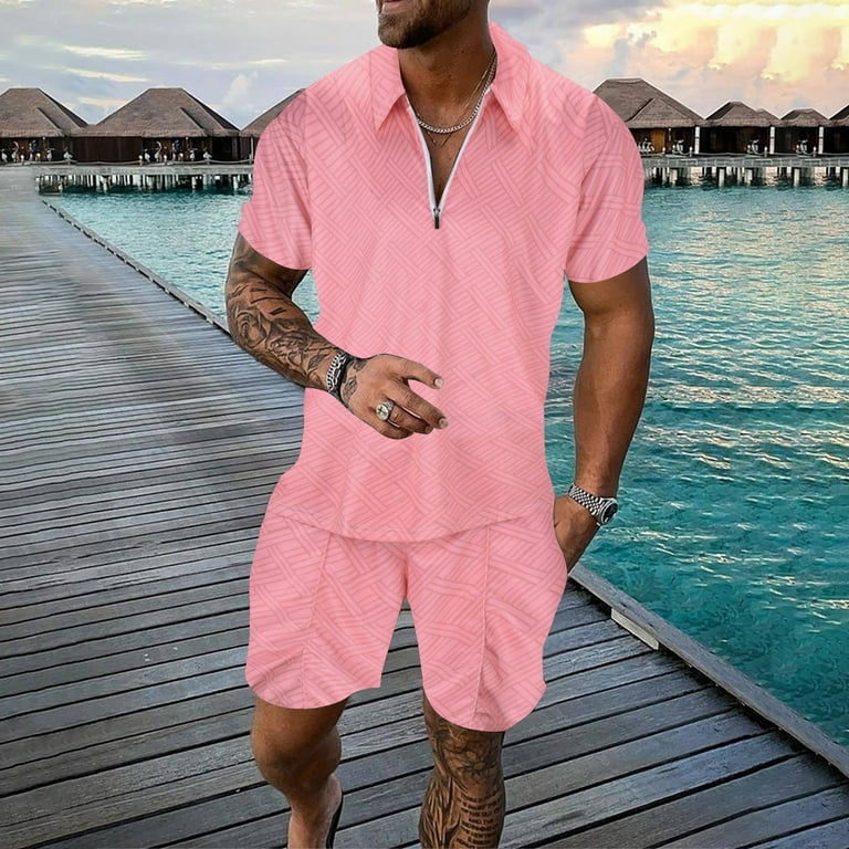 MNCEKFOD Men Short Sets Outfits Summer Silm Fit Short Sleeves