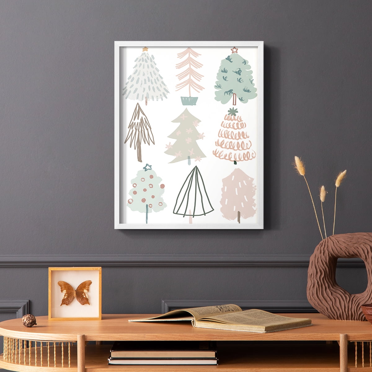Christmas Tree Sketchbook I Framed Print in White Solid Wood Framed Print No Nail Hanging