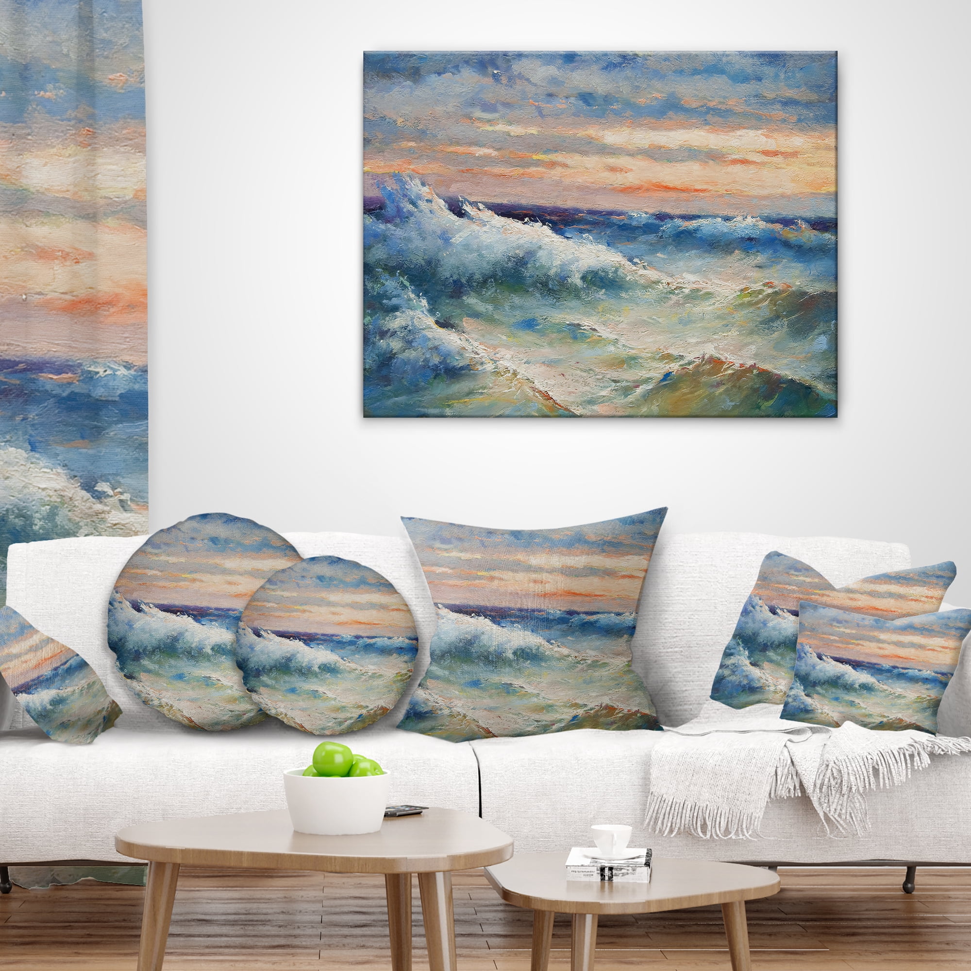 Designart Waves During Storm - Seascape Painting Throw Pillow - 18x18