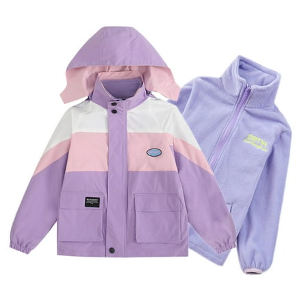 

SYNPOS Child Girls Polar Fleece Jacket+Hardshell Jacket with Detachable Hood 3-13Y
