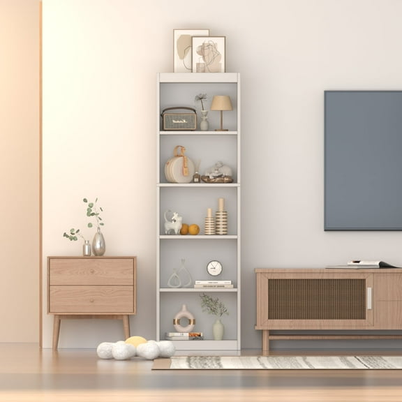 ALISENED 70 in Tall Bookcase, White Bookshelf Open Storage 5 Tier Shelves, 20.08 in Wide Bookshelves