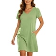 thumbnail image 2 of Ailaofu Summer Dresses for Women V Neck Short Sleeve Casual Loose T Shirt Sundress Beach Cover Ups with Pockets, 2 of 7