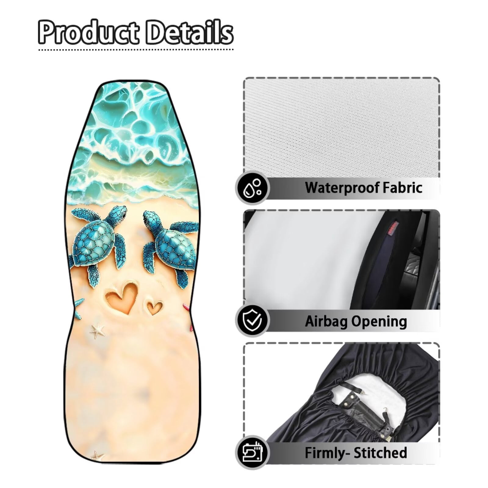 Binienty Beach Sea Turtle Car Seat Covers Front Seats Airbag Compatible Waterproof Auto Seat Protectors Universal Non-Slip Vehicle Seat Covers for SUV Truck Van Sedan