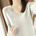 thumbnail image 7 of Sevevn Women's Solid Color Knitted Sweater Long Sleeved V-Neck Fashionable Top Beige XXL Great Gifts for Less, 7 of 7