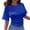 Blue, variant on Women Short Sleeve Ruched Cinched Waist Crop Tops Y2K Vintage Clean Fit Round Neck Tshirt Casual Going Out Summer Basic Tee