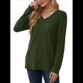 thumbnail image 3 of Blusas de Larga para Mujer, Camisetas con Cuello en V, Suéteres Tipo Túnica Ligeros, Moda Verde Oscuro L, 3 of 9