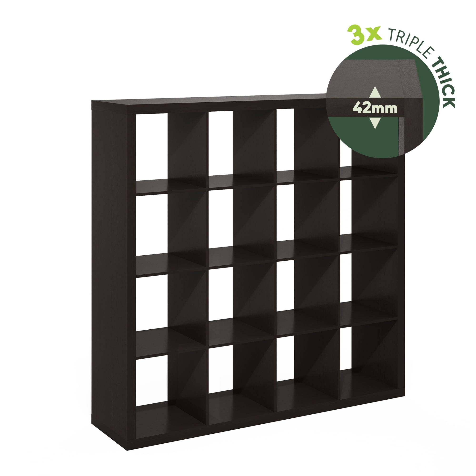 Furinno Cubicle Extra Thick Frame Decorative Cube Storage Organizer, 16-Cube, Dark Oak