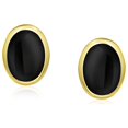 thumbnail image 2 of Bling Jewelry Womens Traditional Black Onyx Bezel Set Dome Button Oval Stud Earrings Gold Plated, 2 of 4