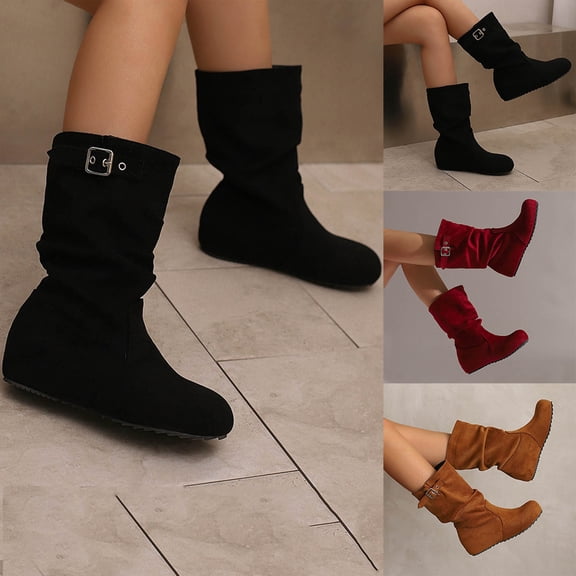 Hinvhai Women's Wide Calf Knee High Boots, Wide Width Tall Boots with Flat Heel Red 9.5(43)