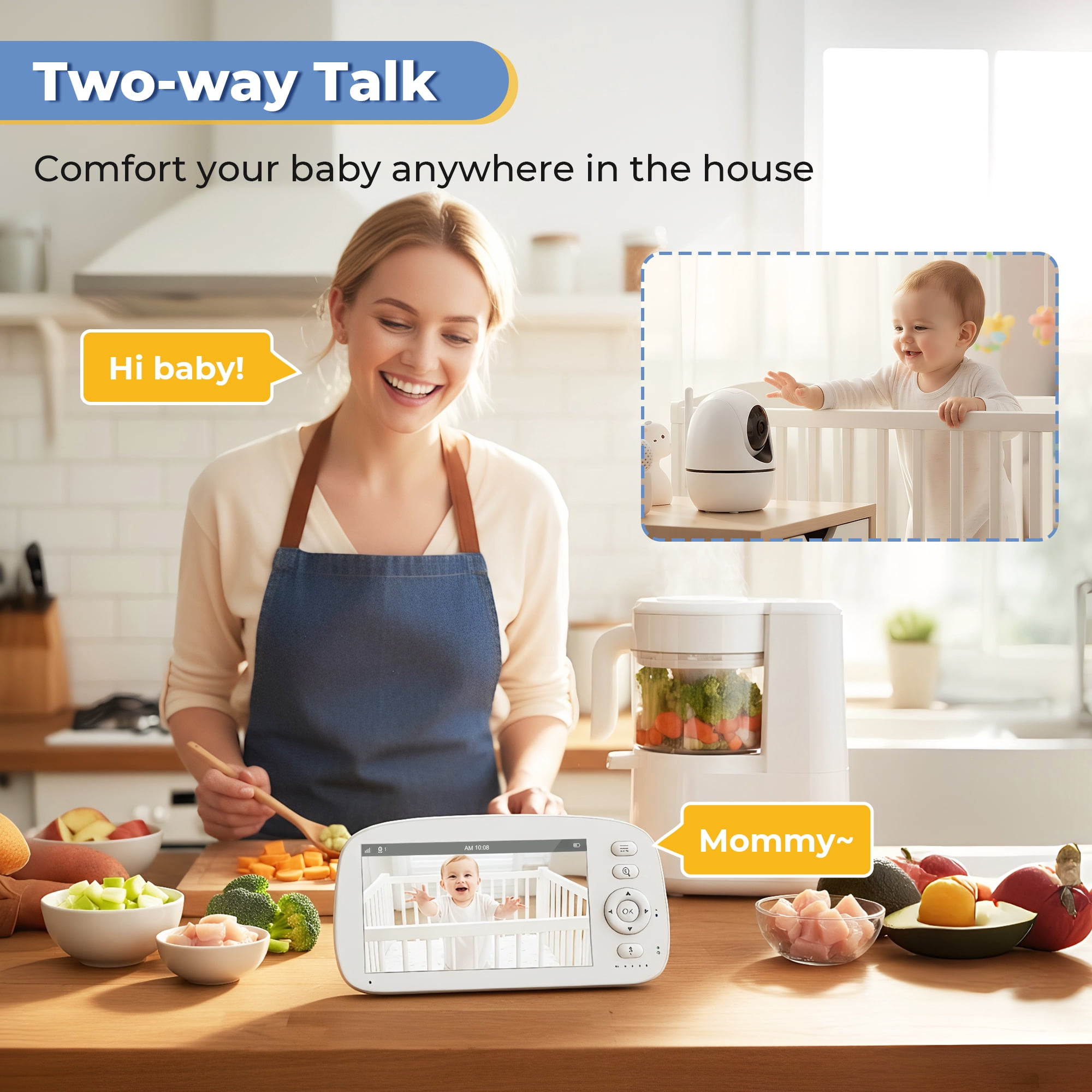 Baby Monitor, HDJ 5" Video Baby Monitor with Camera, No WiFi, 1000 ft Long Range, Night Vision, Two-Way Audio, VOX Mode, Temperature Monitoring