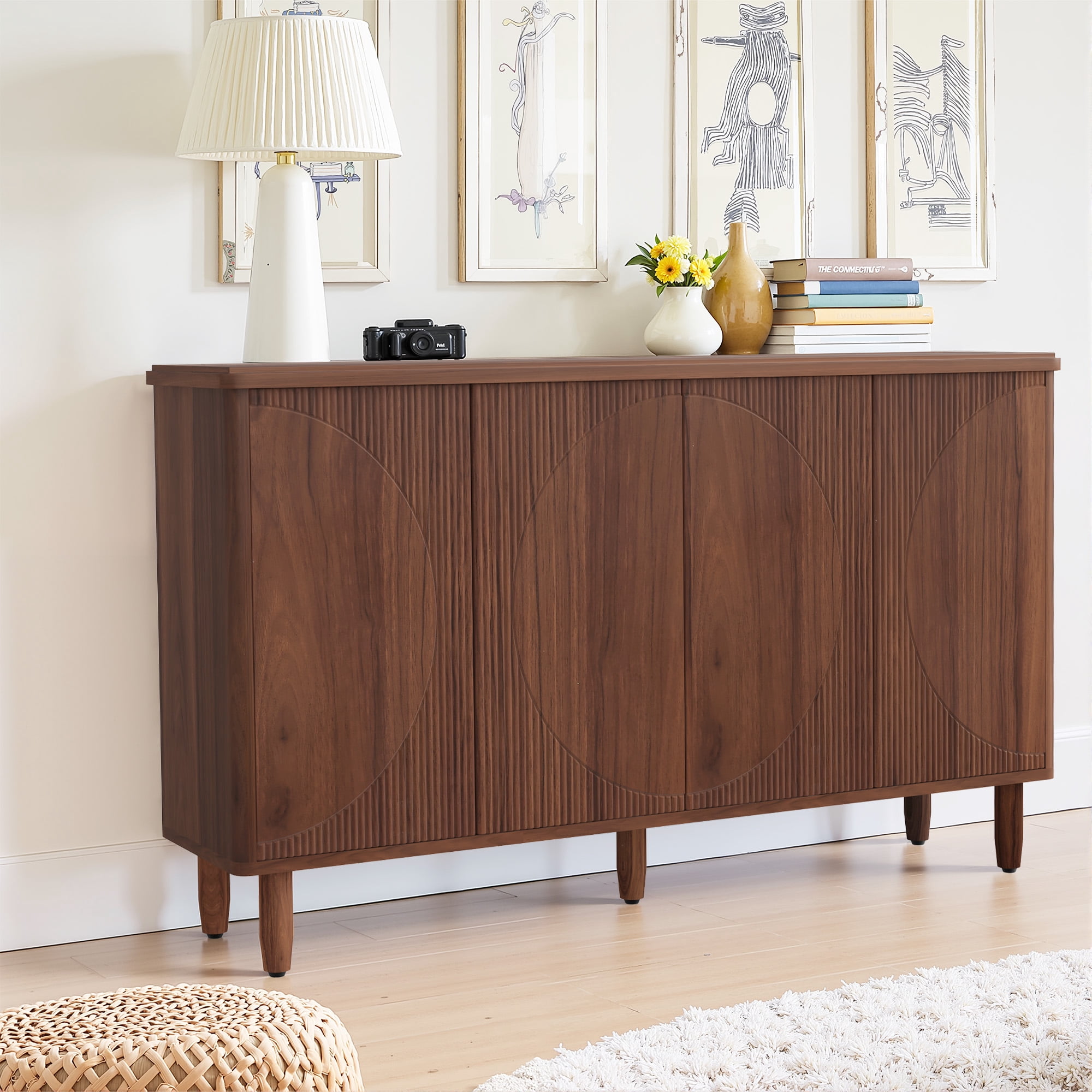 MAYEERTY Spacious Countertop Buffet Cabinet 4-Tier Storage for Dishware Utensils
