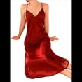 thumbnail image 3 of Vestido Informal Sin Mangas con Escote en V y Tirantes para Mujer, Camisón de Satén, Ropa de Casa. Rojo Vino S, 3 of 10