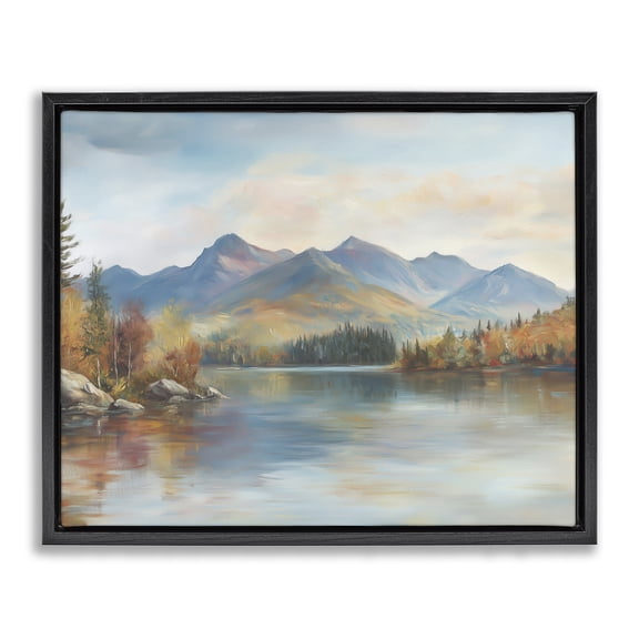 Stupell Industries Traditional Rustic Lake Landscape in Fall Black Floating Frame Canvas Art, 21 x 17, by LSR Design Studio