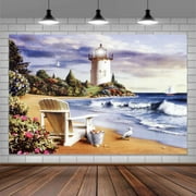 Ocean Beach Photography Background,7X5Ft Nautical Lighthouse Backdrop Party Art Event Decoration