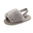 thumbnail image 4 of Baby Girls Faux Fur Shoes Slippers, Cute Infant Plush Slide Sandal First Walkers Anti-slip Walking Shoes for 0-18M, 4 of 5
