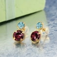 thumbnail image 2 of Gem Stone King 14K Yellow Gold Red Rhodolite Garnet and Blue Zircon Earrings for Women (3.00 Cttw, Gemstone January Birthstone, Round Cut 6MM and 4MM), 2 of 3