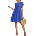 thumbnail image 3 of Vestido midi Zhyaj con cuello redondo y manga corta holgado, túnica de algodón, 3 of 7