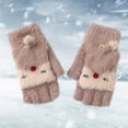 thumbnail image 2 of Women Half Finger Knit Mittens Convertible Flip Flap Button Fingerless Gloves Thermal Insulation Warm Winter Cold Weather Texting Typing Office Driving Activities Thickened Gloves Brown One Size, 2 of 3