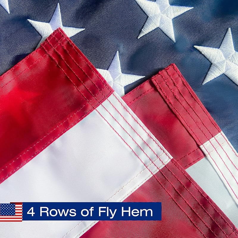 American Flag Pole Sleeve Banner Style USA US Flag Embroidered Stars Sewn Stripes Pole Sleeve Heavy Duty Durable (Flag Pole is NOT Included)