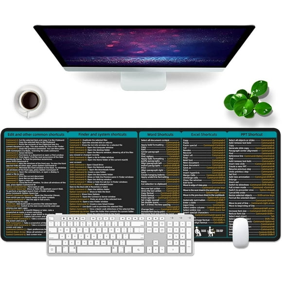TRAHOO-Mac Shortcut Keys Mouse Pad Black Gaming Mouse Pad XL Desk Mat Cheat Sheet 31.5x11.8x0.12 inch Large Mouse Pad for Desk (Mac Shortcut Keys)